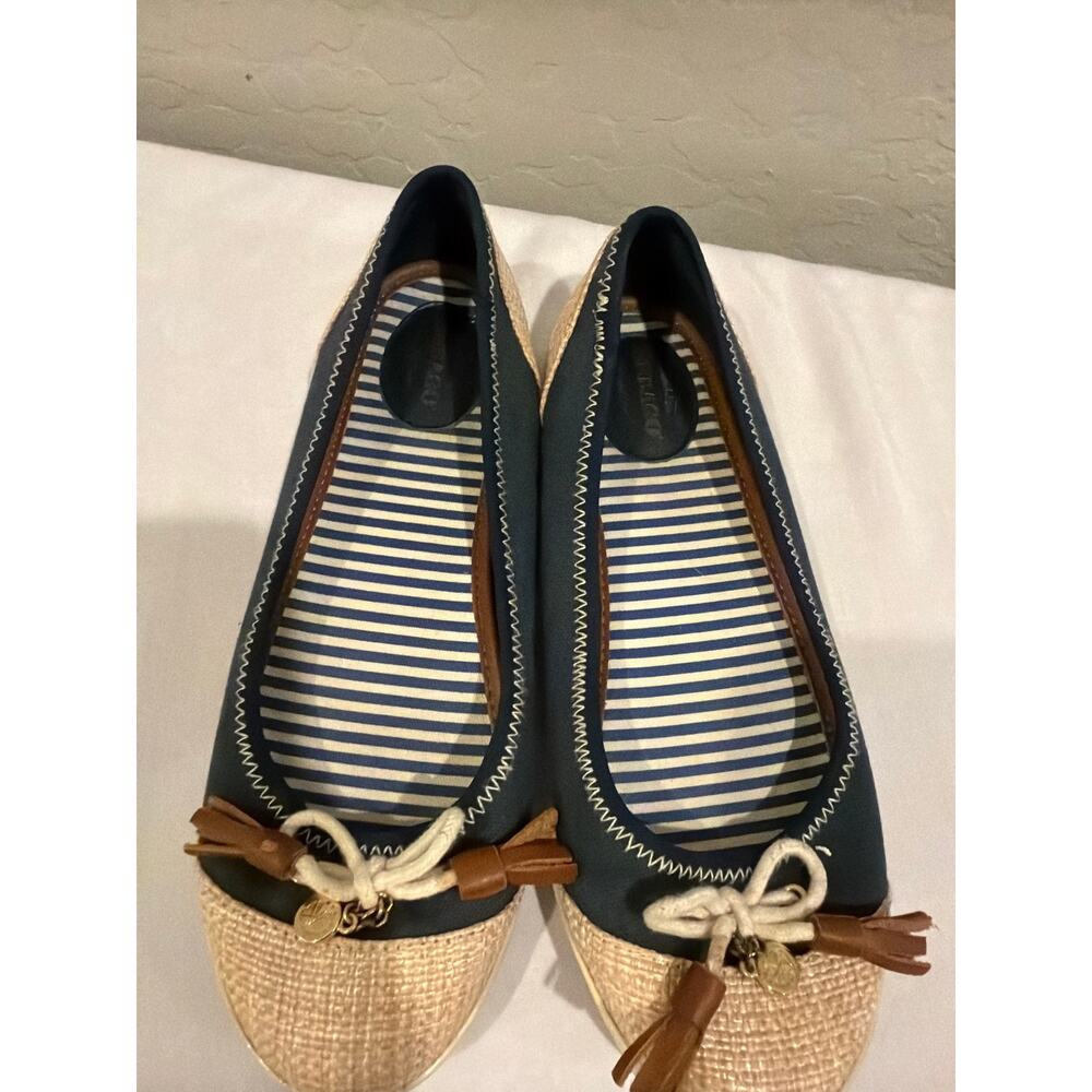 Sebago Womens Ballet Flats Size 8 Navy Raffia Cap Toe Nautical Bow Comfort - Picture 4 of 8